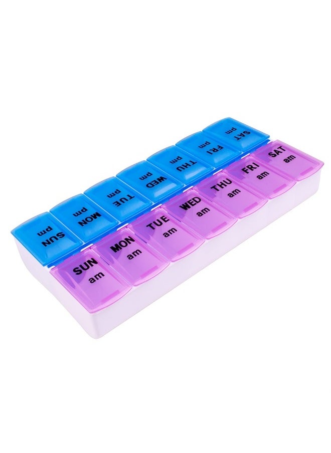 APEX Twice-A-Day Weekly Pill Organizer, Weekly Pill Organizer, 2 Times a Day Color-Coded, Easy-Open, See-Through Lids, Organize Medication or Vitamins by AM, PM or Morning and Bedtime, Assorted  - Image 1