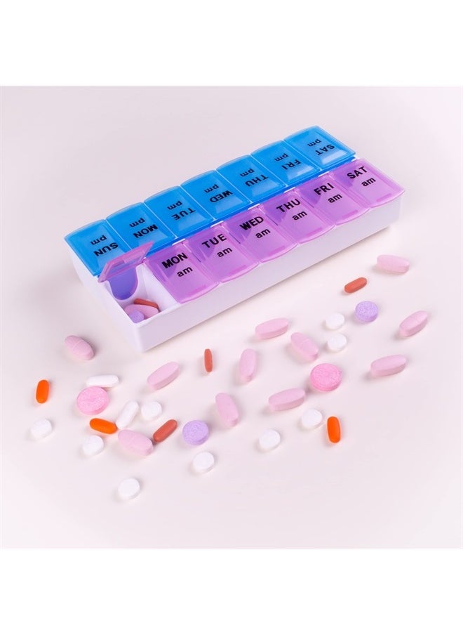 APEX Twice-A-Day Weekly Pill Organizer, Weekly Pill Organizer, 2 Times a Day Color-Coded, Easy-Open, See-Through Lids, Organize Medication or Vitamins by AM, PM or Morning and Bedtime, Assorted  - Image 4