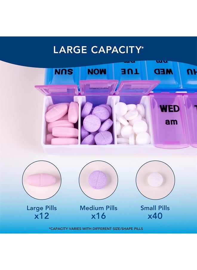 APEX Twice-A-Day Weekly Pill Organizer, Weekly Pill Organizer, 2 Times a Day Color-Coded, Easy-Open, See-Through Lids, Organize Medication or Vitamins by AM, PM or Morning and Bedtime, Assorted  - Image 3