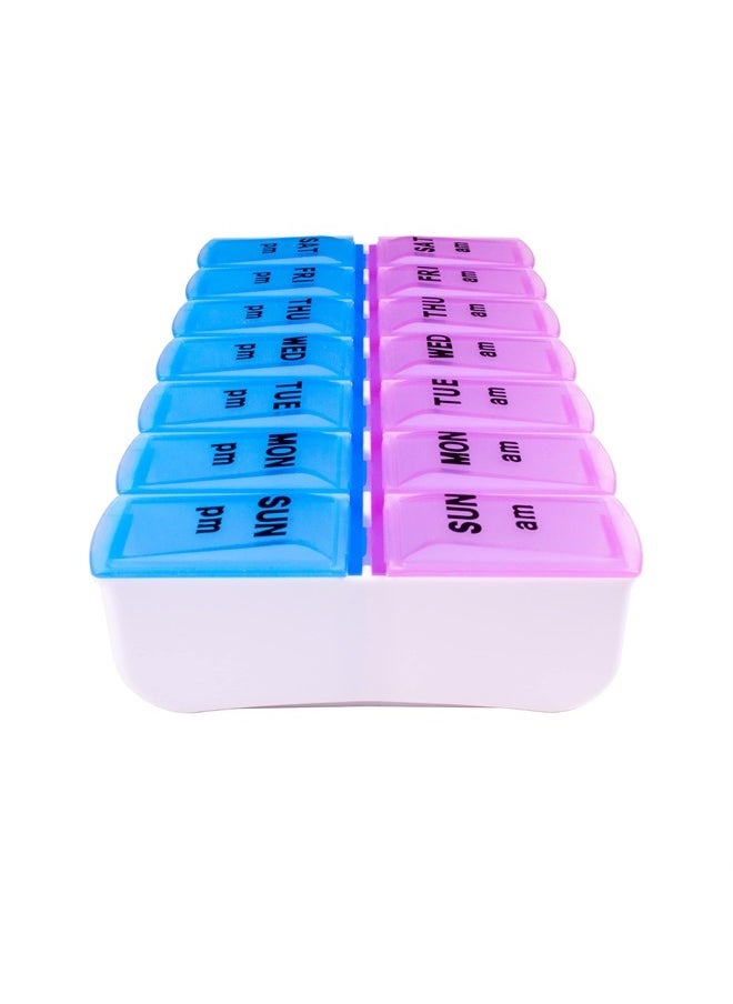 APEX Twice-A-Day Weekly Pill Organizer, Weekly Pill Organizer, 2 Times a Day Color-Coded, Easy-Open, See-Through Lids, Organize Medication or Vitamins by AM, PM or Morning and Bedtime, Assorted  - Image 5