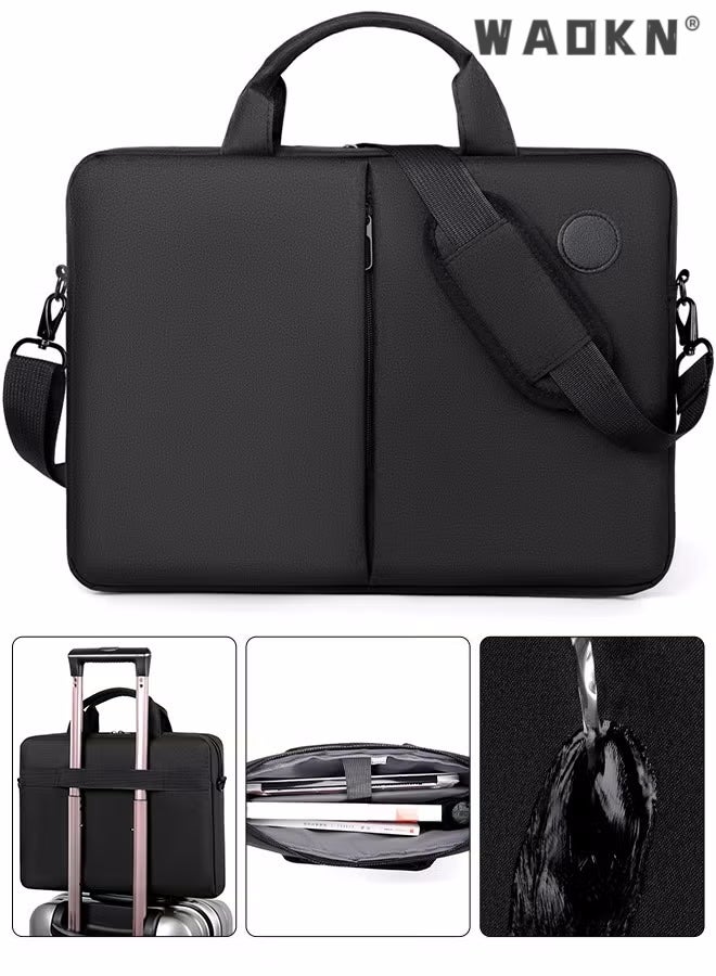 WAOKN 15.6 Inch Laptop Bag Lightweight PU Computer Bag Travel Business Briefcase Water Resistance Shoulder Messenger Bag Shoulder Bag with Strap for Men and Women Work Office - Image 1