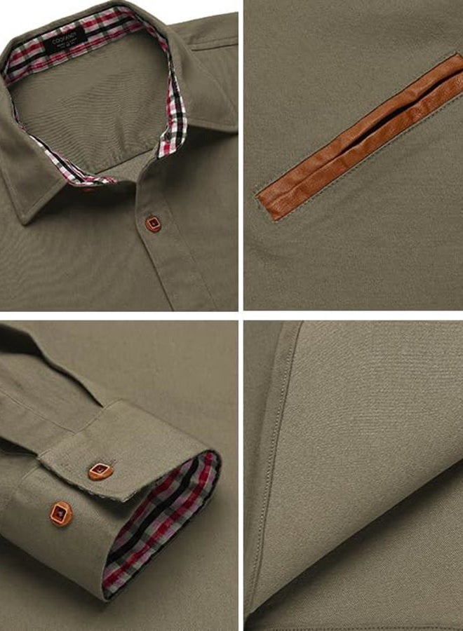 COOFANDY Men's Casual Dress Shirt Button Down Shirts Long-Sleeve Denim Work Shirt, Type 01 - Army Green, XL - Image 5