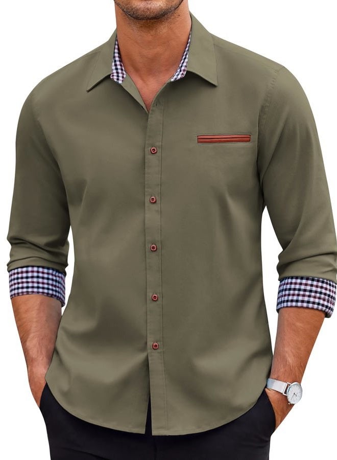 COOFANDY Men's Casual Dress Shirt Button Down Shirts Long-Sleeve Denim Work Shirt, Type 01 - Army Green, XL - Image 1