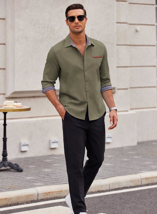 COOFANDY Men's Casual Dress Shirt Button Down Shirts Long-Sleeve Denim Work Shirt, Type 01 - Army Green, XL - Image 4