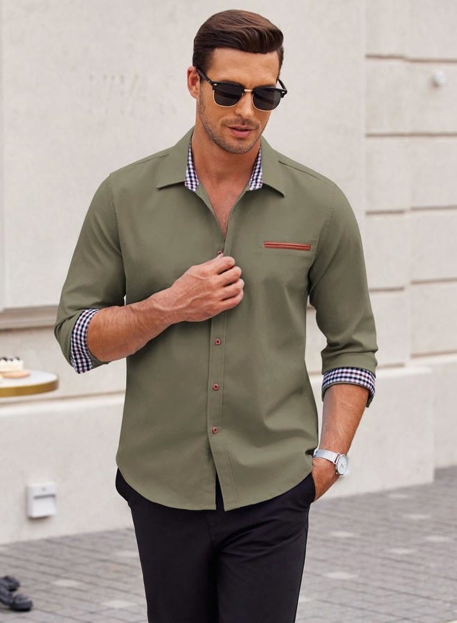 COOFANDY Men's Casual Dress Shirt Button Down Shirts Long-Sleeve Denim Work Shirt, Type 01 - Army Green, XL - Image 3
