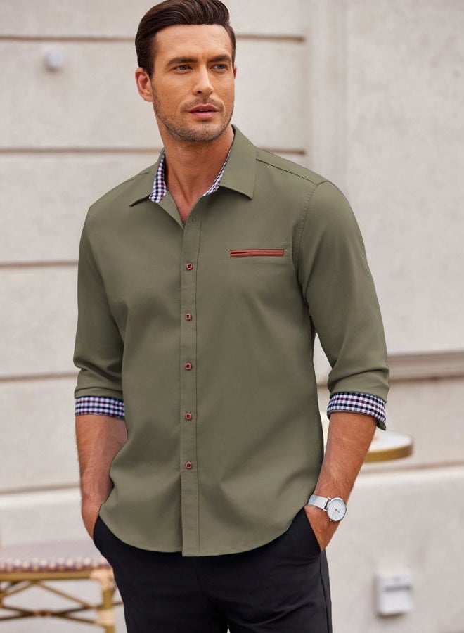 COOFANDY Men's Casual Dress Shirt Button Down Shirts Long-Sleeve Denim Work Shirt, Type 01 - Army Green, XL - Image 2