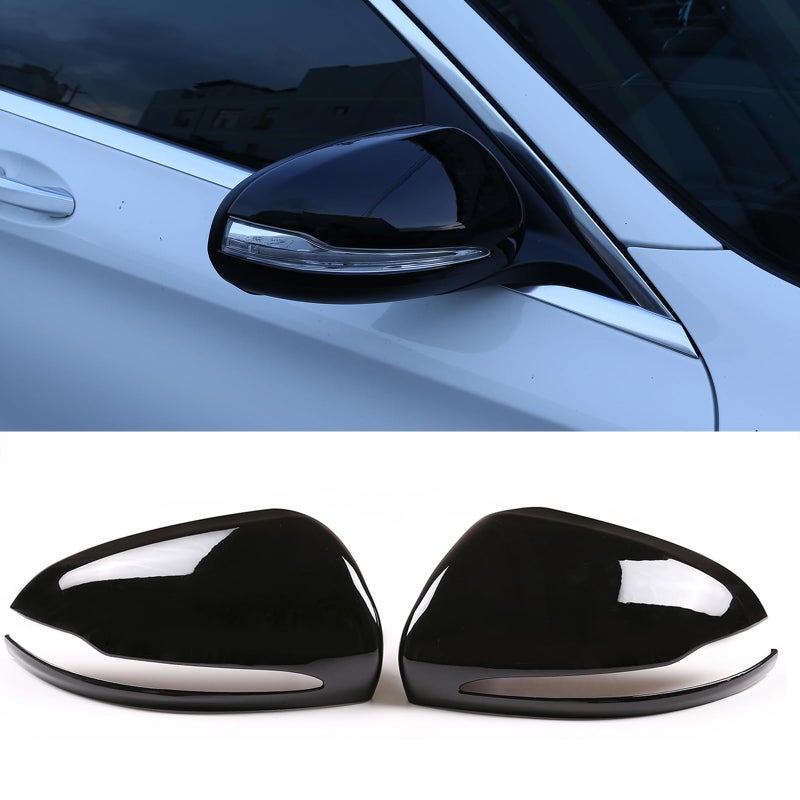 غطاء مرايا السيارة الخلفية Tumukiw 2PCS متوافق مع مرسيدس بنز C E S GLC Class W205 W213 X253 W222 غطاء واقي خارجي لمرآة الباب الجانبية من ABS باللون الأسود اللامع