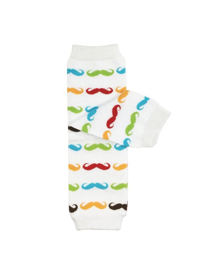 Wrapables Colorful Baby Leg Warmers, Moustache White and Bright, One Size - Image 1