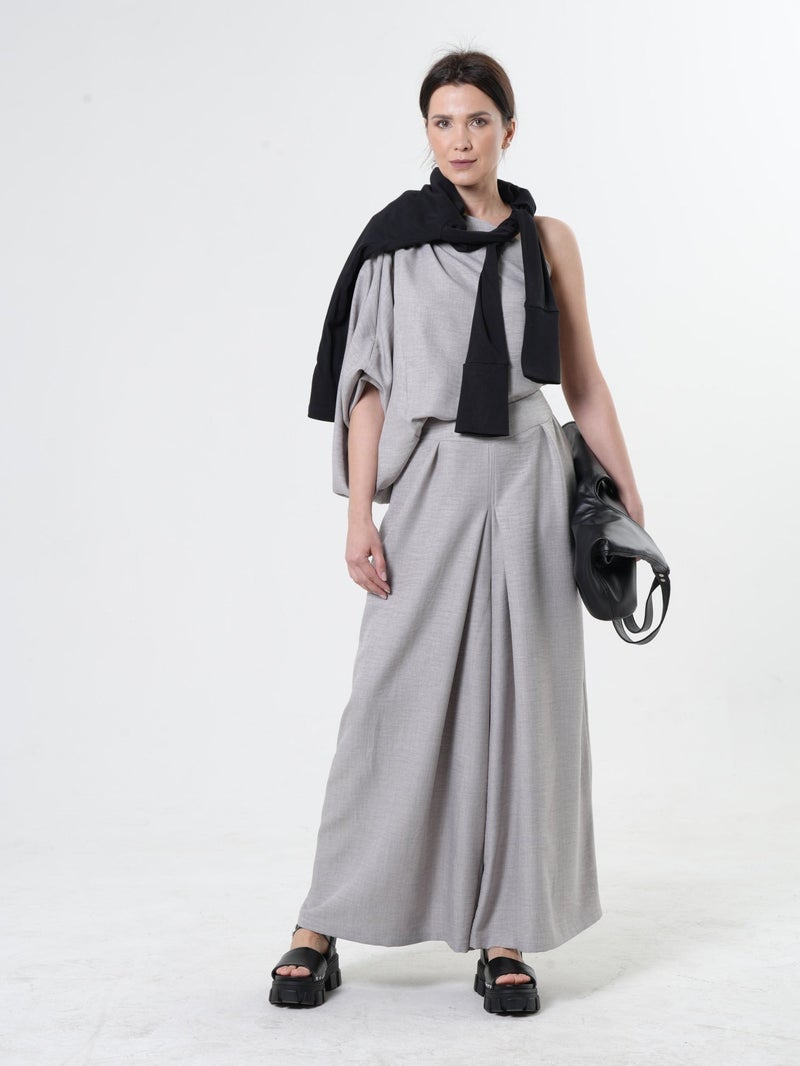 Metamorphoza Wide-Leg Pants With Front Pleats In Gray - Image 1