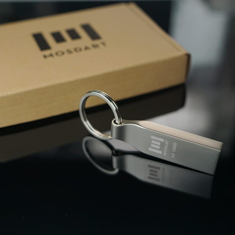 موس دارت محرك أقراص فلاش USB 3.0 سعة 128 جيجابايت، معدني مع حلقة مفاتيح، سرعة تصل إلى 90 ميجابايت/ثانية، محرك إبهام USB 3.0 سريع، 128 جيجابايت مقاوم للماء، عصا ذاكرة، فضي - Image 5