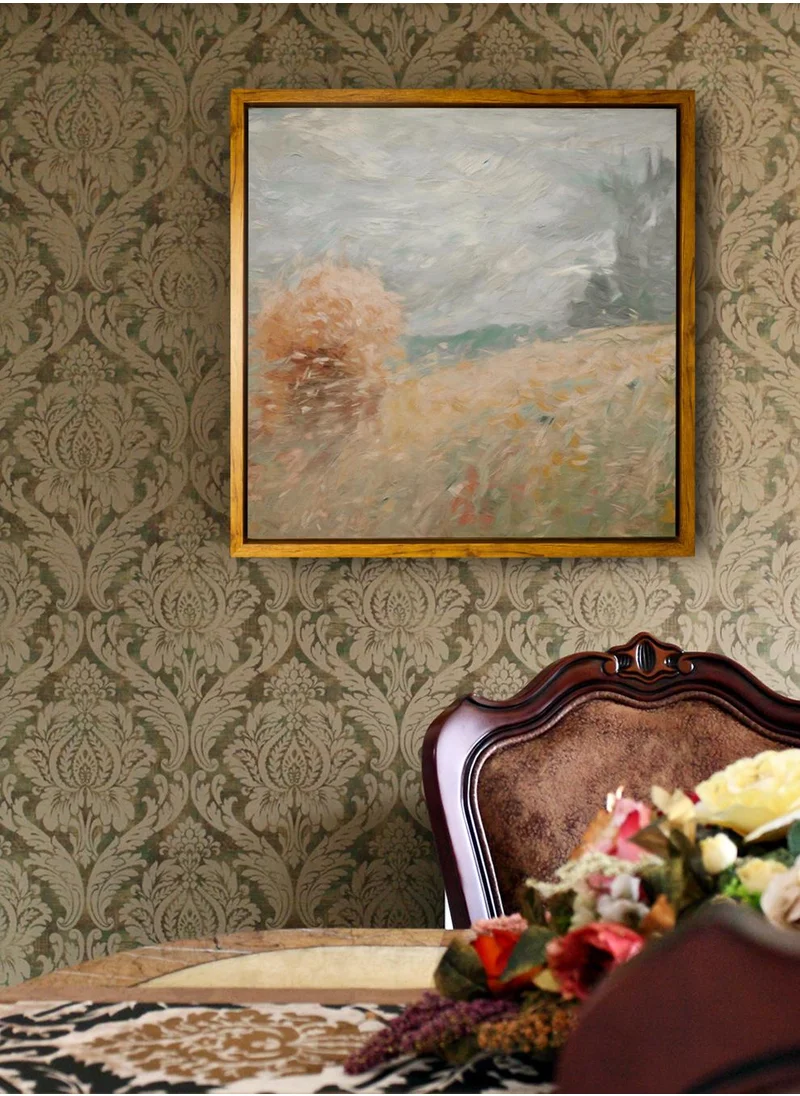 LOWHA Canvas Wall Art Stretched Over Wooden Frame with Wooden Color Floating Frame and Vintage Style Abstract Painting