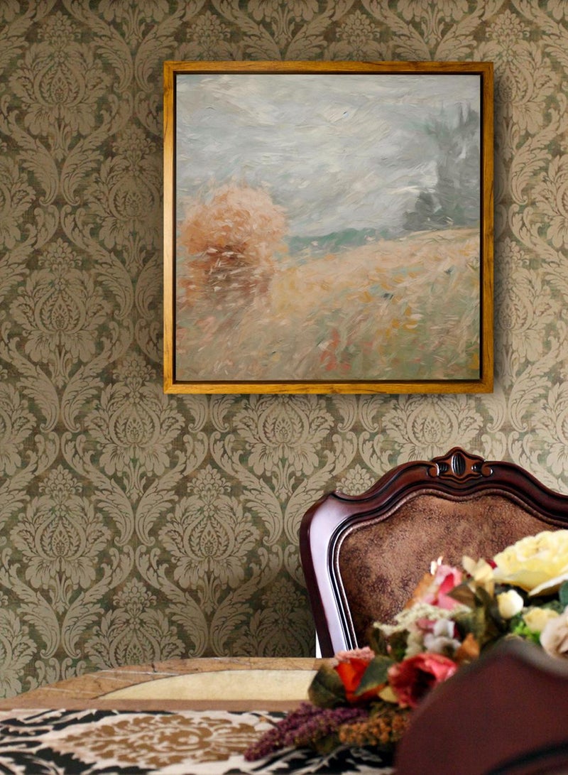 لوحة كانفاس على إطار خشبي بإطار خارجي باللون الخشبي وتصميم فن تجريدي كلاسيكي - Image 1