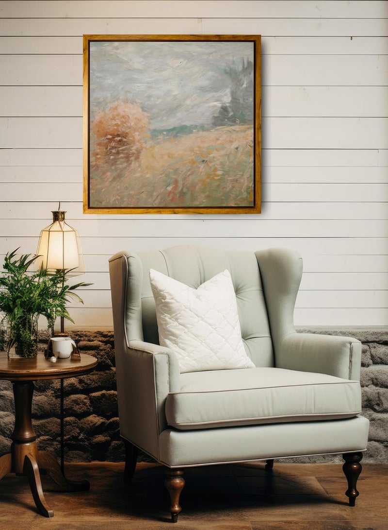 لوحة كانفاس على إطار خشبي بإطار خارجي باللون الخشبي وتصميم فن تجريدي كلاسيكي - Image 3