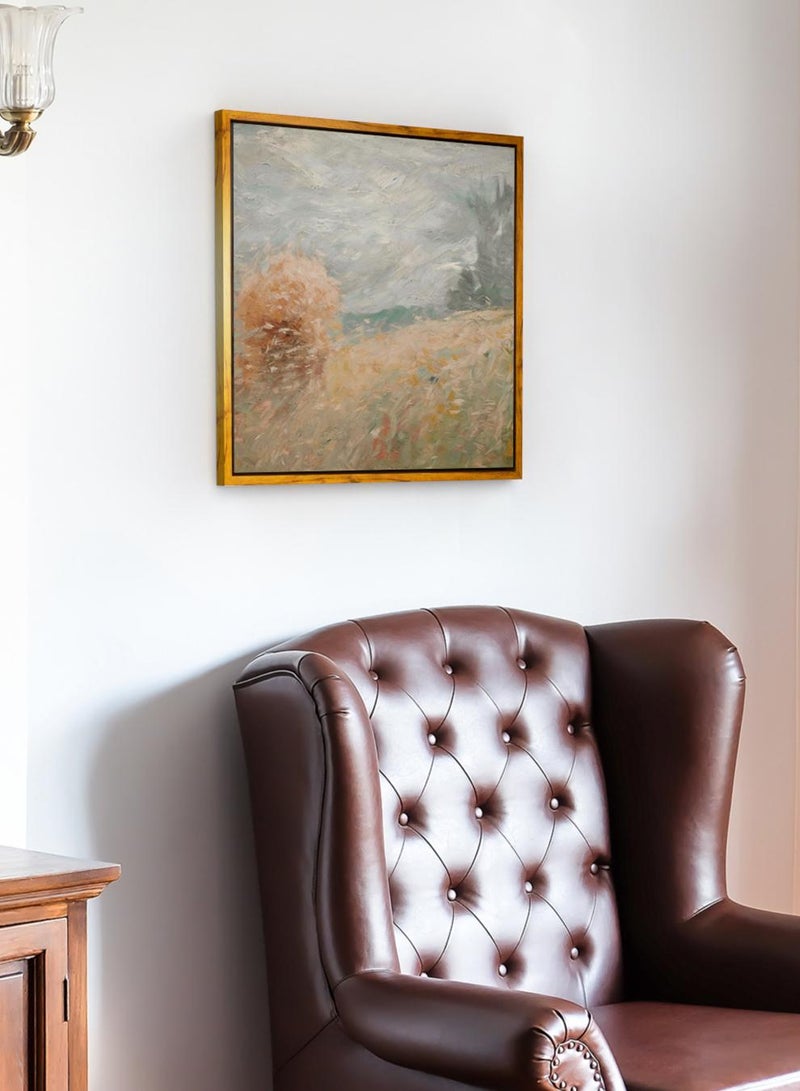 لوحة كانفاس على إطار خشبي بإطار خارجي باللون الخشبي وتصميم فن تجريدي كلاسيكي - Image 2