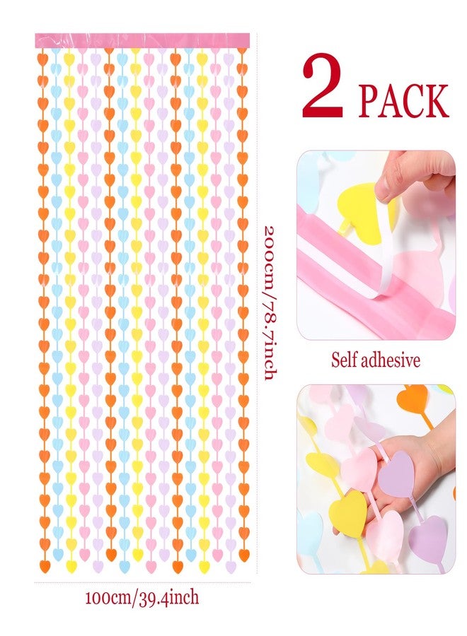 RoundFunny 2 Pack Colorful Heart Fringe Curtain 3.3 x 6.6 ft Tinsel Foil Curtain Hanging Streamers for Wedding Birthday Photo Props Backdrop Decorations Supplies - Image 2