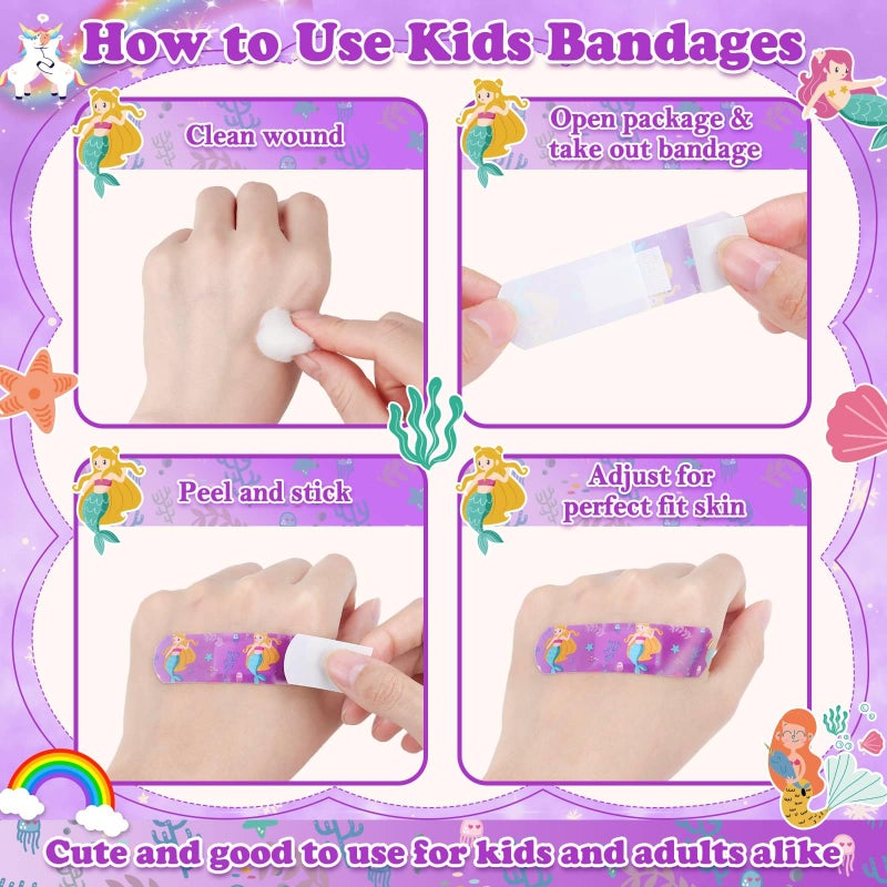 Flasoo 36 Styles Kids Cartoon Bandages 300 Pcs Girls Bandage Mermaid Bandages Variety Pack Fun Bandages Waterproof Protect Scrapes and Cuts for Girls Boys Children Toddlers - Image 5