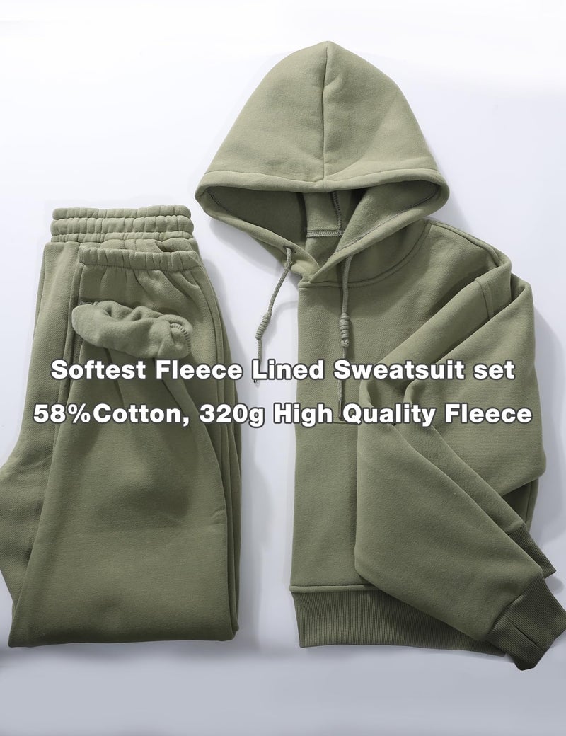 Flygo Womens Fleece 2 Piece Outfits Sweatsuit Crop Pullover Sweatshirt Joggers Pants Tracksuit Set(GreyGreen-XL) - Image 2