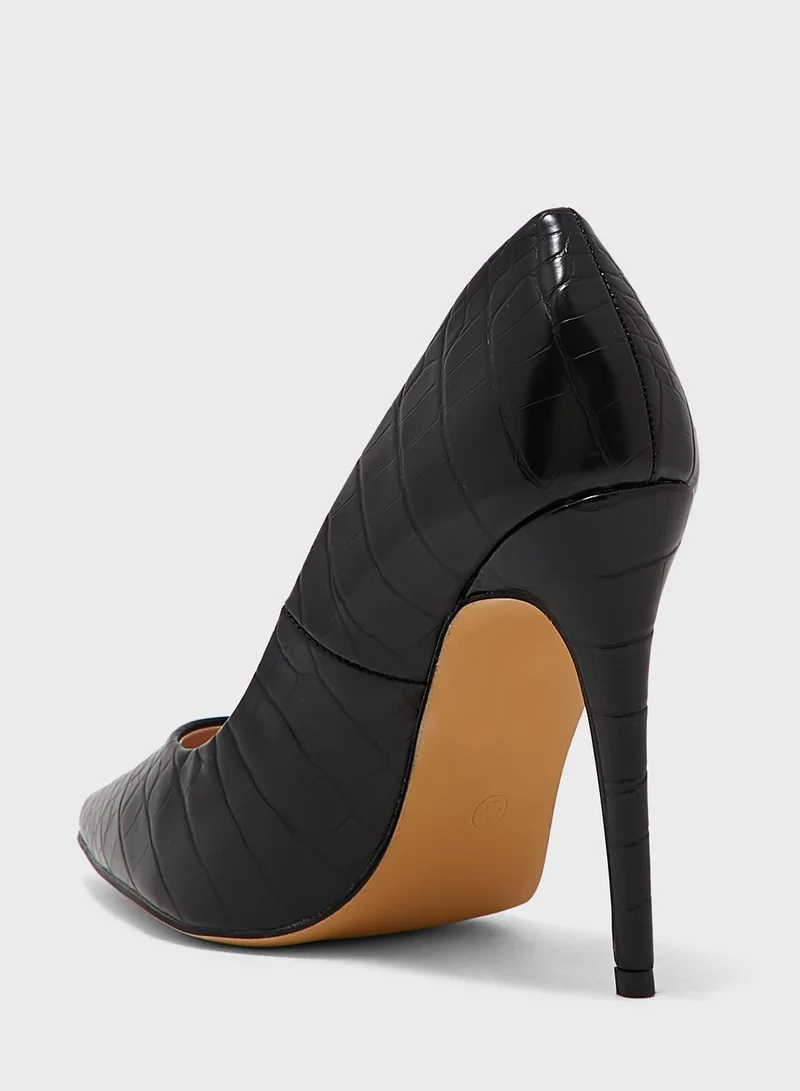 Truffle Wide Fit Shiny Croc Effect Pointed Pump