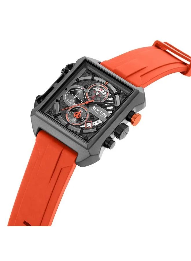 Kenneth Cole Reaction Black Dial Orange Silicone Strap Chronograph Watch for Men, 52.5mm