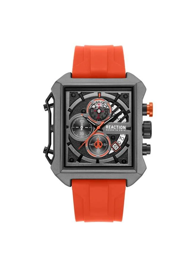 Kenneth Cole Reaction Black Dial Orange Silicone Strap Chronograph Watch for Men, 52.5mm