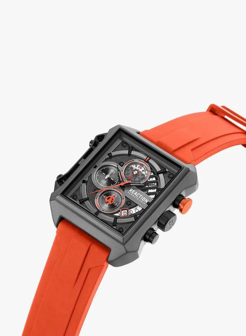Kenneth Cole Reaction Black Dial Orange Silicone Strap Chronograph Watch for Men, 52.5mm