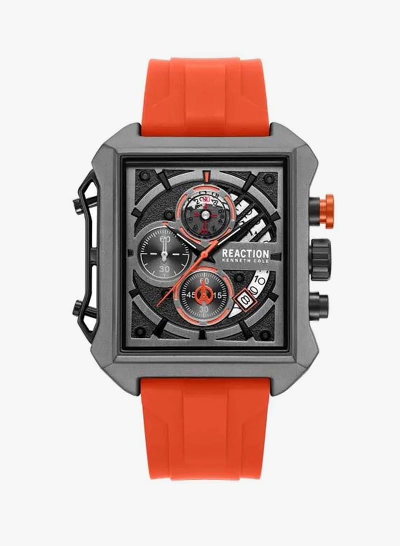 Kenneth Cole Reaction Black Dial Orange Silicone Strap Chronograph Watch for Men, 52.5mm