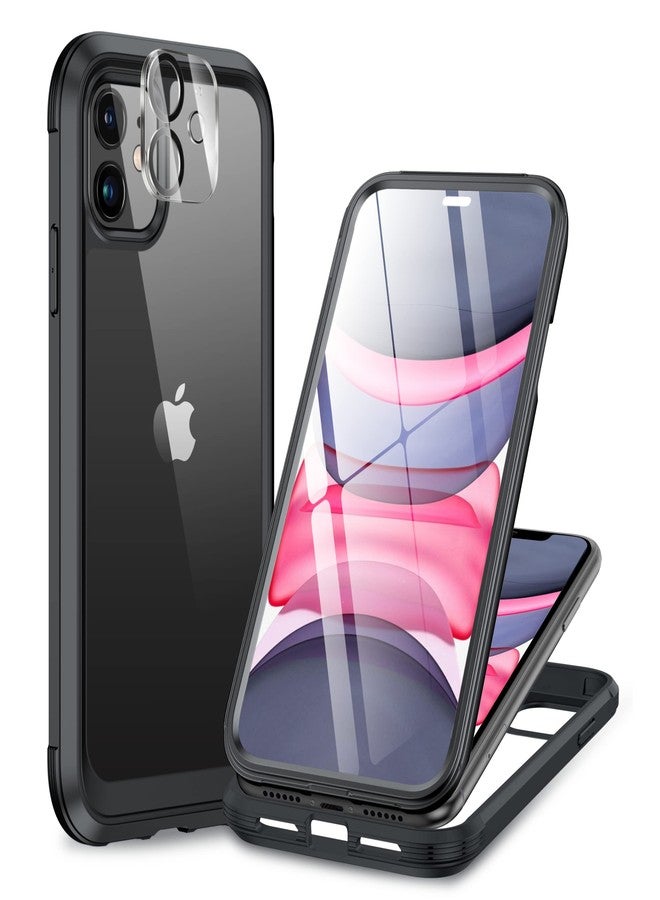 Miracase Glass Series Design for iPhone 11 Case 6.1 Inch 【2023 New】 Full Body Case with Built-in 9H Tempered Glass Screen Protector, Shockproof Bumper Case for iPhone 11 Cover (Black) - Image 1