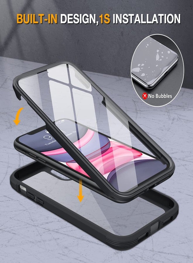 Miracase Glass Series Design for iPhone 11 Case 6.1 Inch 【2023 New】 Full Body Case with Built-in 9H Tempered Glass Screen Protector, Shockproof Bumper Case for iPhone 11 Cover (Black) - Image 2