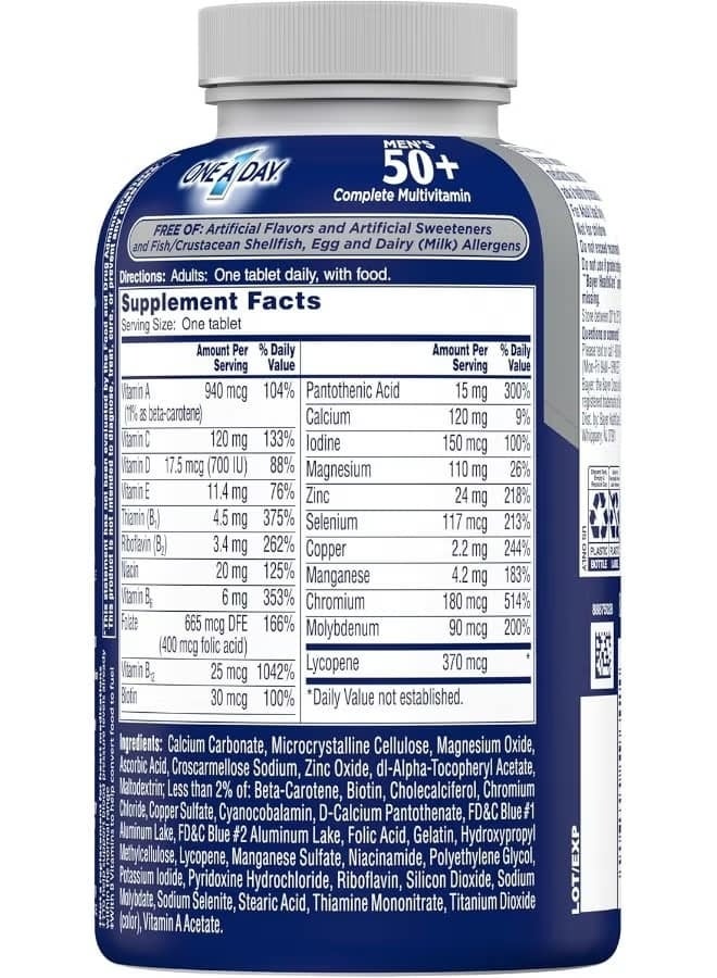 One A Day Men’s 50+ Healthy Advantage Multivitamin, Multivitamin for Men with Vitamins A, C, E, B6, B12, Calcium and Vitamin D, Tablet, 200 Count - Image 2