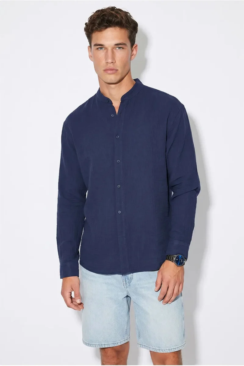بيانكو لوتشي LUCCI Oversized Mandarin Collar Shirt