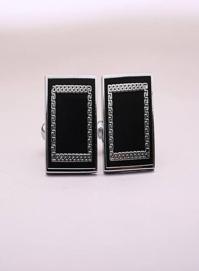 SELOME Premium Men’s Cufflinks Set for Shirts Formal, Wedding & Office Wear Luxury Metal Cufflinks in Multiple Shapes & Pack Sizes Stylish Gift Accessory for Suits & Tuxedos (Classic Black Square, Set of 1 Pair) - Image 3