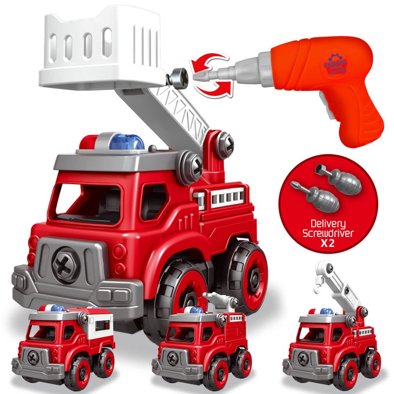 Toyk 4in1 Take Apart Toys Truck with Electric Drill DIY Assembly Fire Truck Toy Vehicles Kids STEM Building Educational Cars Toys Birthday Gifts for Age 3 4 5 6 7 8 Years Old Boys Girls - Image 2