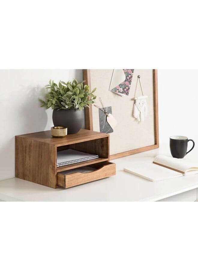 Home Gallery Natural Wood Floating Shelf With Drawer 48.5x30x30 cm - Image 2