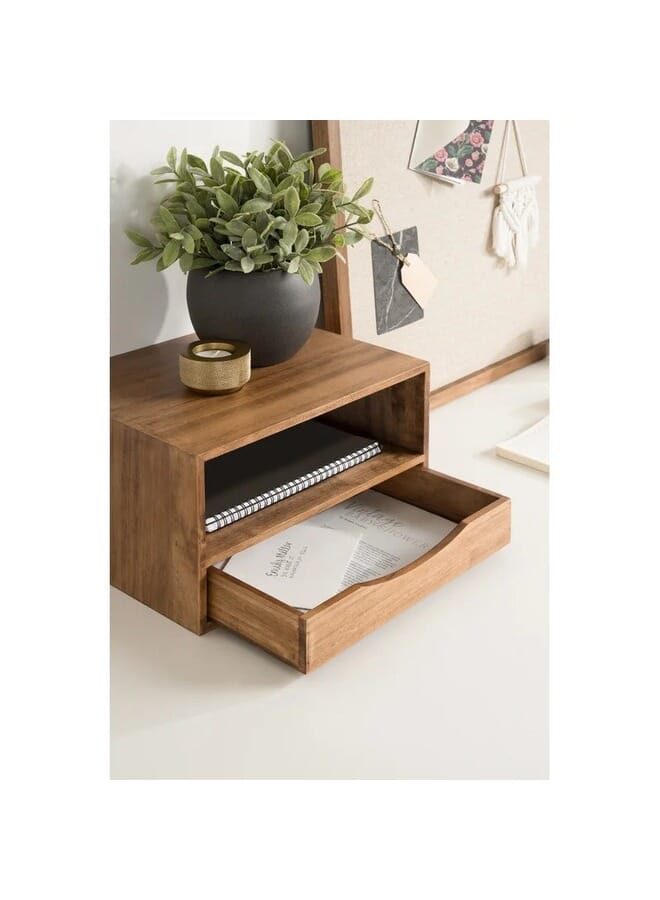 Home Gallery Natural Wood Floating Shelf With Drawer 48.5x30x30 cm - Image 4