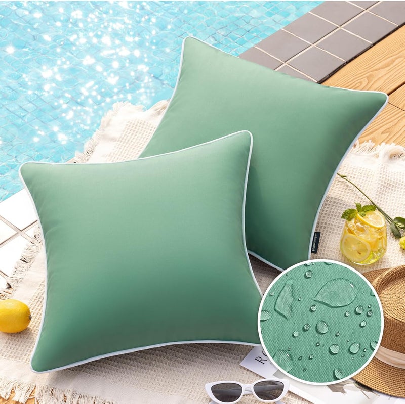 Phantoscope Pack of 2 Outdoor Waterproof Throw Pillow Covers Decorative Square Cushion Case Patio Pillows for Couch Tent Sunbrella, Pine Green 20x20 inches - Image 1