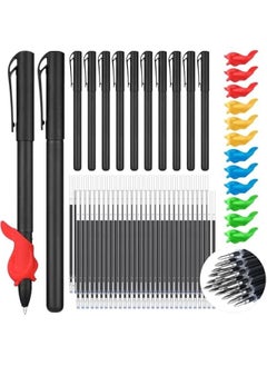 84 Pieces of Magic Disappearing Ink Pen Refills for Kids Reusable Writing Training Aid with Invisible Grooves Practice Pen and Grips for Preschool Students.