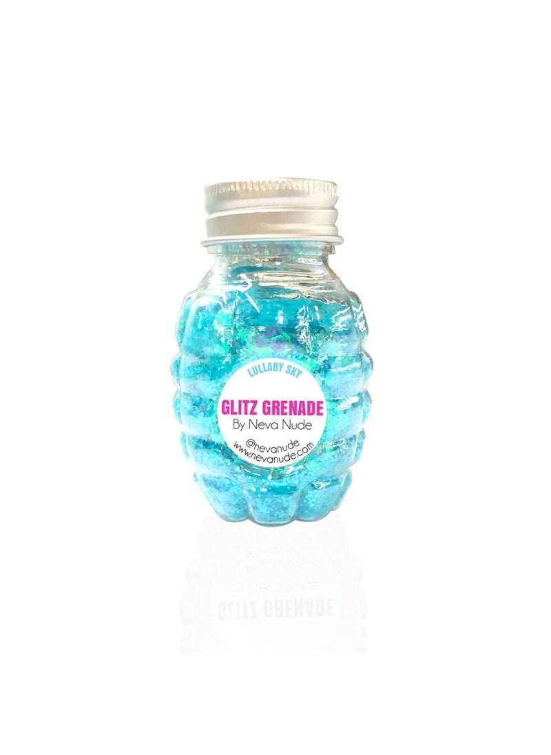 Neva Nude - Neva Nude Lullaby Sky Iridescent Holographic Blue Chunky Glitter in Aloe Gel Glitz Grenade Keychain Festival Rave Face Body Hair - Image 1