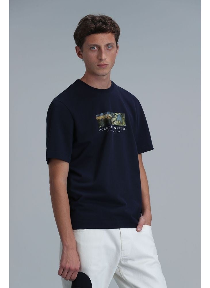 Lufian - Bıanca Modern Graphic T-Shirt Navy Blue - Image 1