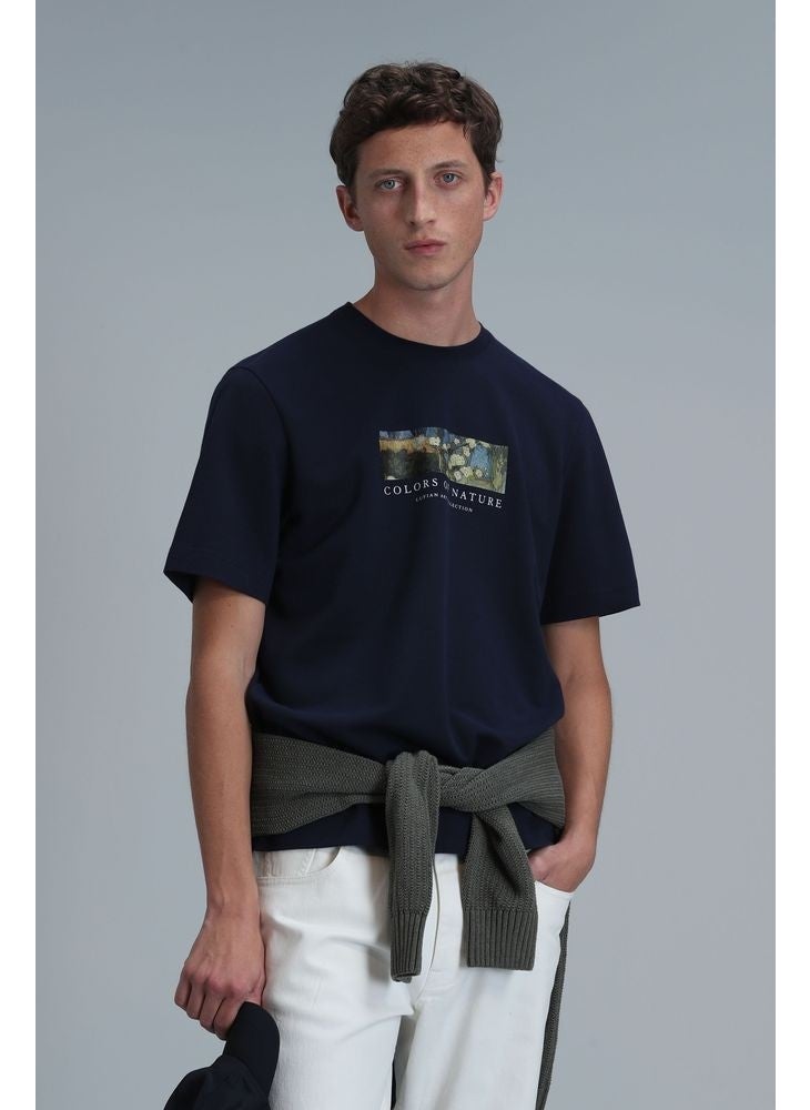 Lufian - Bıanca Modern Graphic T-Shirt Navy Blue - Image 1