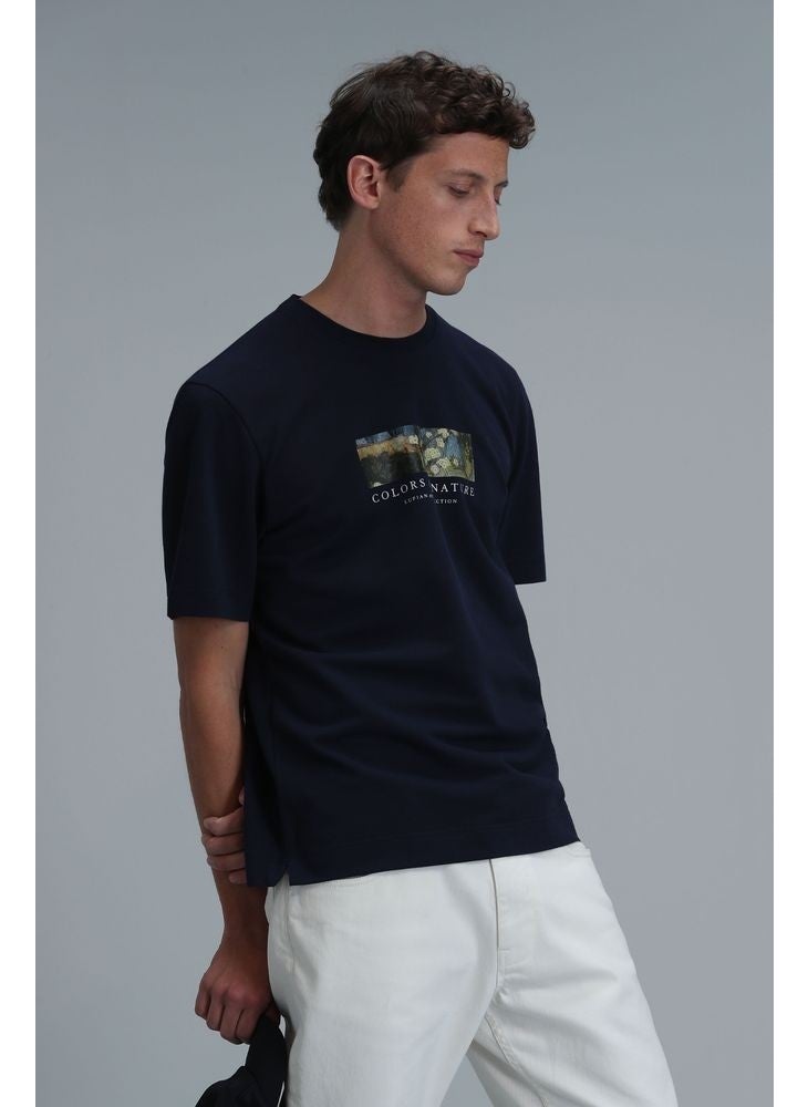 Lufian - Bıanca Modern Graphic T-Shirt Navy Blue - Image 1