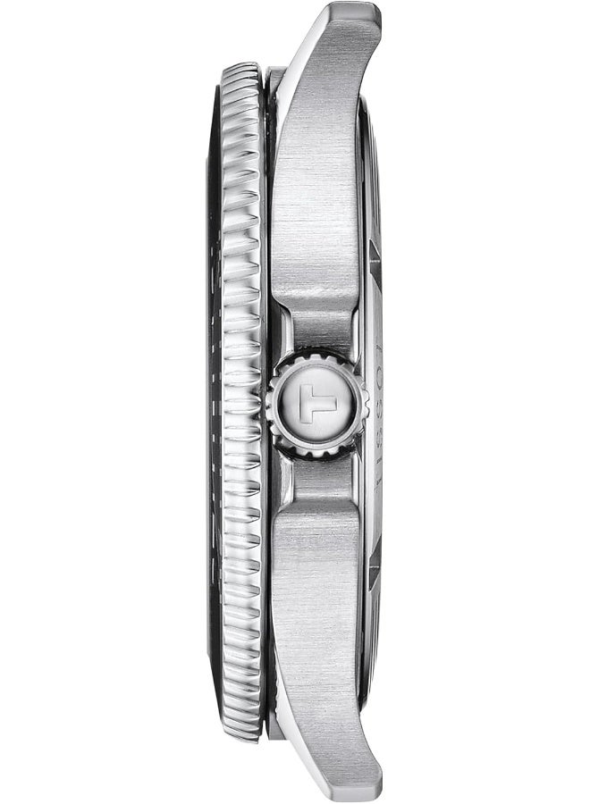 TISSOT ساعة سي ستار 1000 بقرص أسود وحزام فولاذي فضي للرجال T120.410.11.051.00 - Image 2