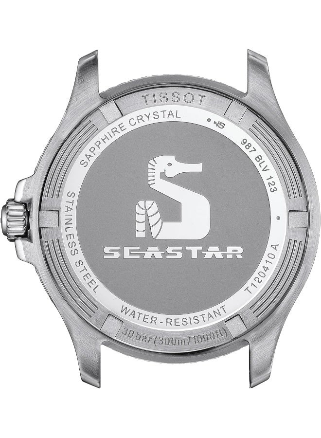 TISSOT ساعة سي ستار 1000 بقرص أسود وحزام فولاذي فضي للرجال T120.410.11.051.00 - Image 3