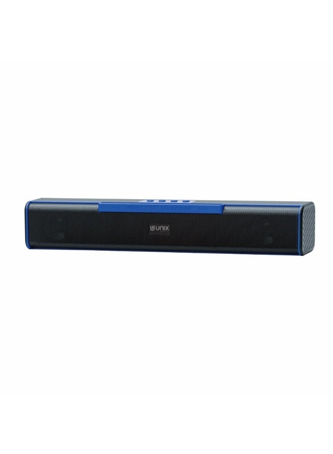 يونيكس شريط صوت لاسلكي يونكس TROS 12W | مكبر ستيريو مع اقتران TWS | دعم USB/TF/AUX/FM | صغير ومحمول | أزرق - Image 1