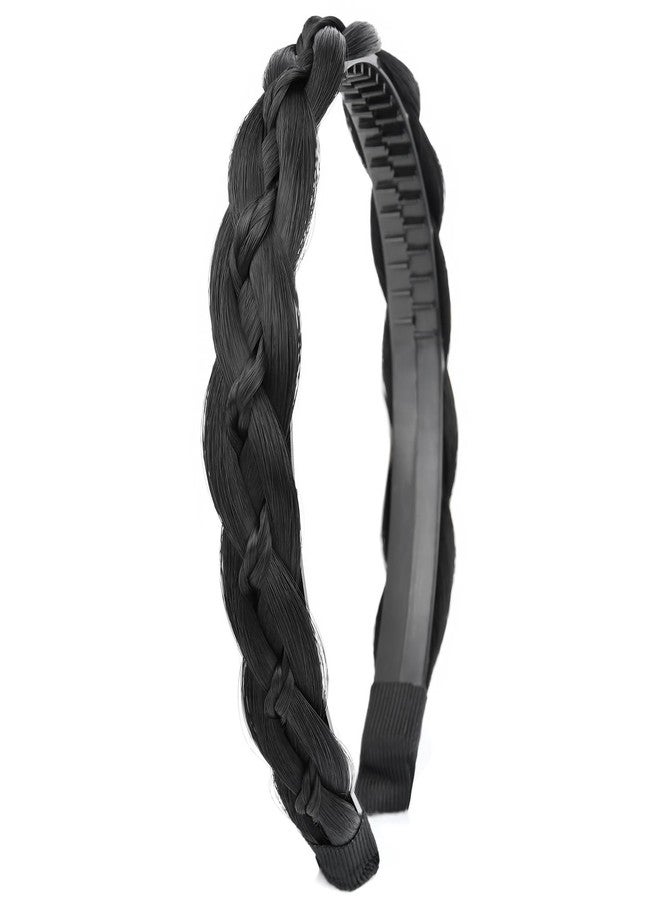 DIGUAN Thin Small Braid narrow Braided Headband with Teeth Synthetic Hair Plaited head bands Hairpiece for Girls Women (Natural Black, Thin) - Image 1