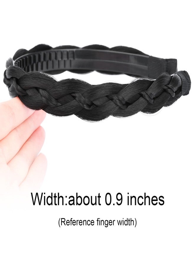 DIGUAN Thin Small Braid narrow Braided Headband with Teeth Synthetic Hair Plaited head bands Hairpiece for Girls Women (Natural Black, Thin) - Image 2