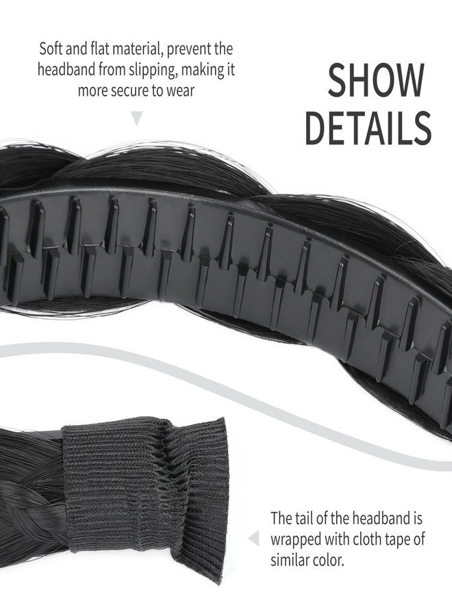 DIGUAN Thin Small Braid narrow Braided Headband with Teeth Synthetic Hair Plaited head bands Hairpiece for Girls Women (Natural Black, Thin) - Image 4