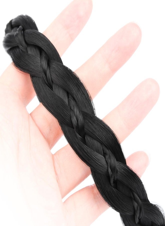 DIGUAN Thin Small Braid narrow Braided Headband with Teeth Synthetic Hair Plaited head bands Hairpiece for Girls Women (Natural Black, Thin) - Image 3