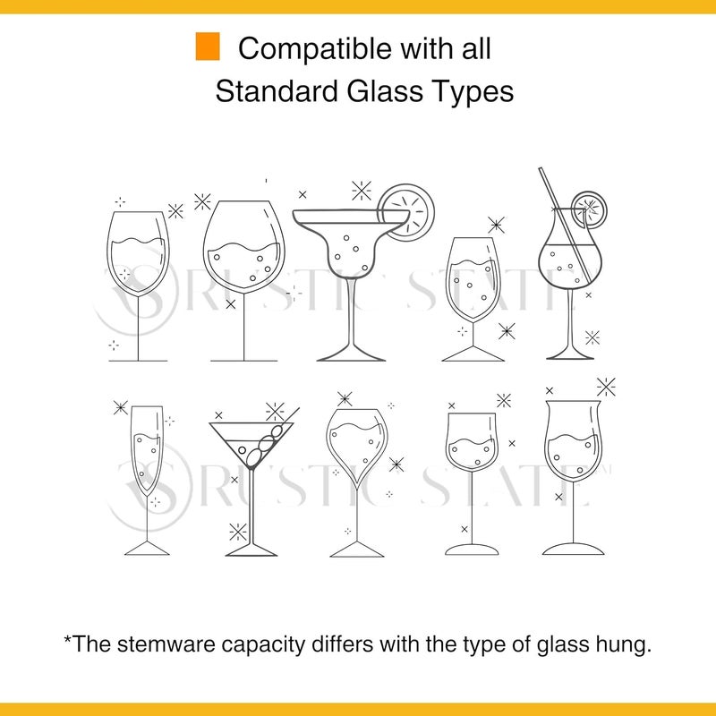 Rustic State Vigo 4 Sectional Adjustable Under Cabinet Mount Wood Stemware Rack Hanging Shelf Glassware Holder Bar Organizer with up to 12 Wine Glass Storage 12 Inch Black - Image 5