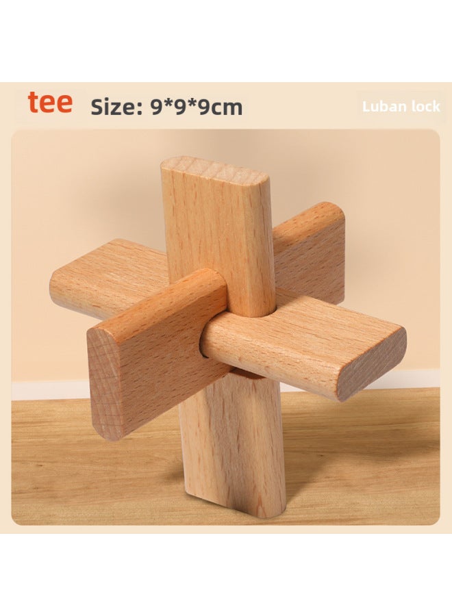 Kong Ming Lock Luban Lock Suit Intelligence Unlock Wooden Elementary School Students Hands-on Brain-moving Educational Toys Nine-piece Gift Box - Image 1