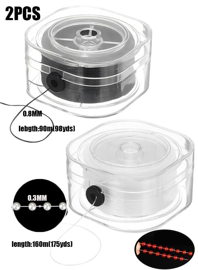 Happy D 2 rolls - 160 meters / 0.3 mm and 90 meters, 0.8 mm elastic bracelet cord - stretch bracelet cord - transparent beading thread, clear bead cord, with organizing box, for beading, bracelets, je